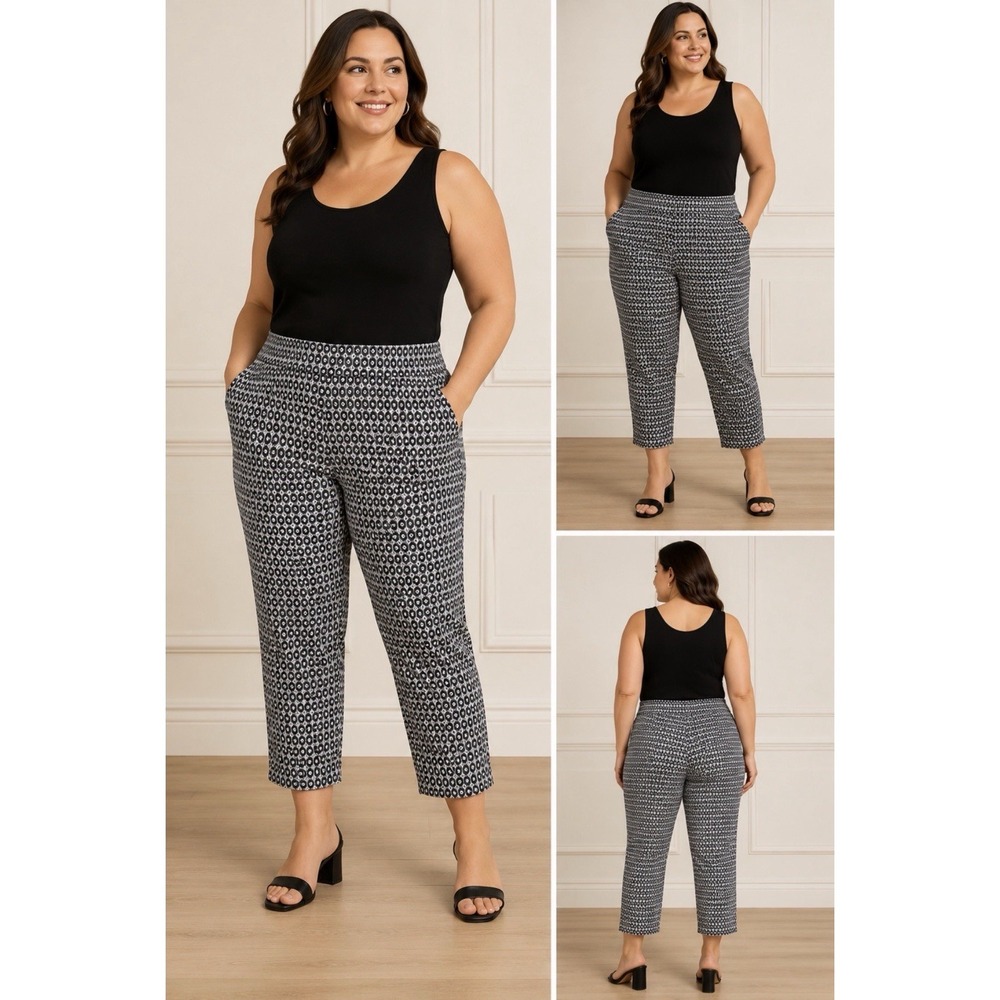 Jules & Leopold Women's Black & White Cropped Stretch Pull On Pants Size 16